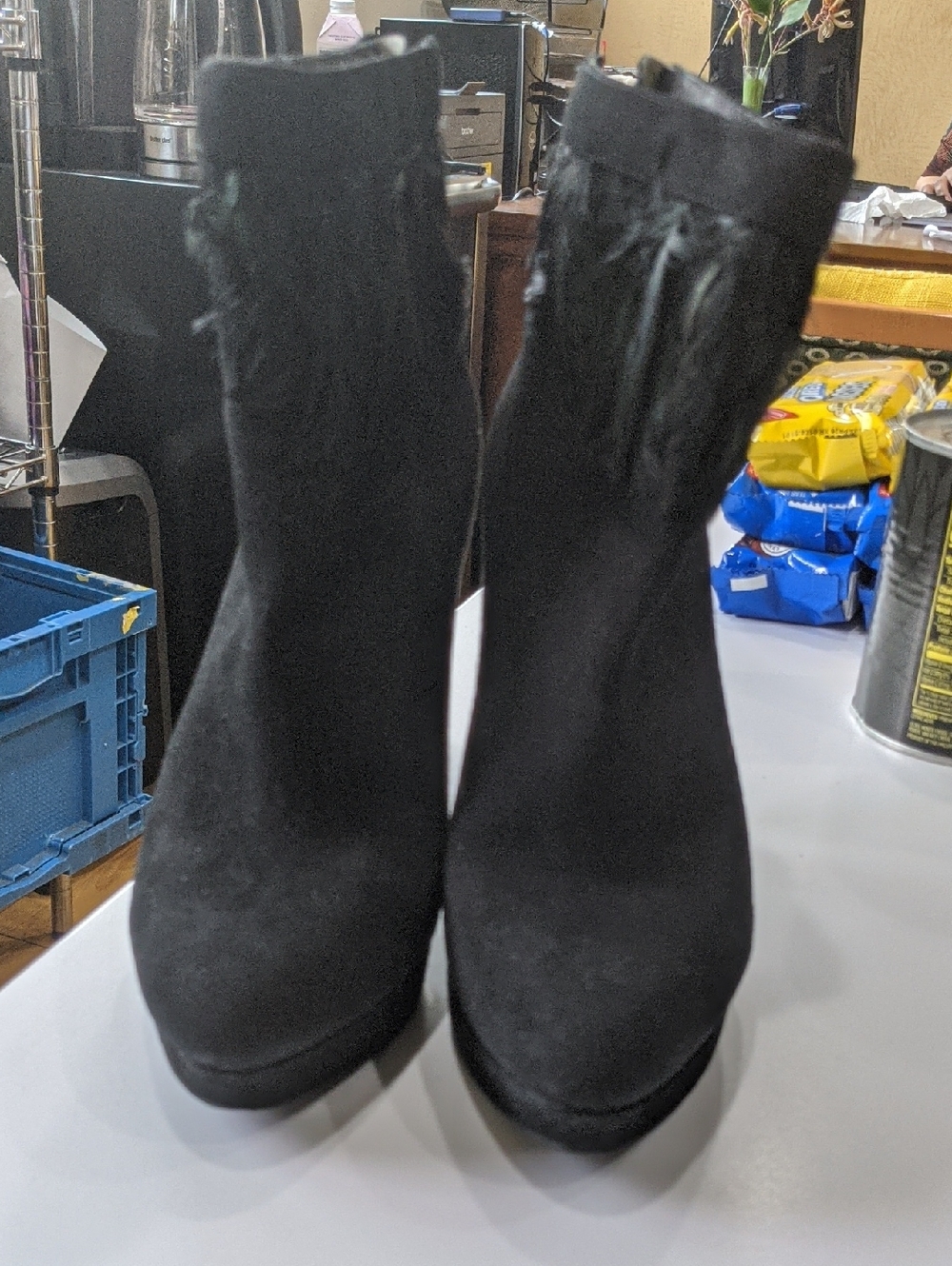 Black Women's Platform Ankle Boots - Suede Style